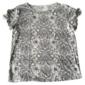 LOFT Black and White Floral Short Sleeve Tee